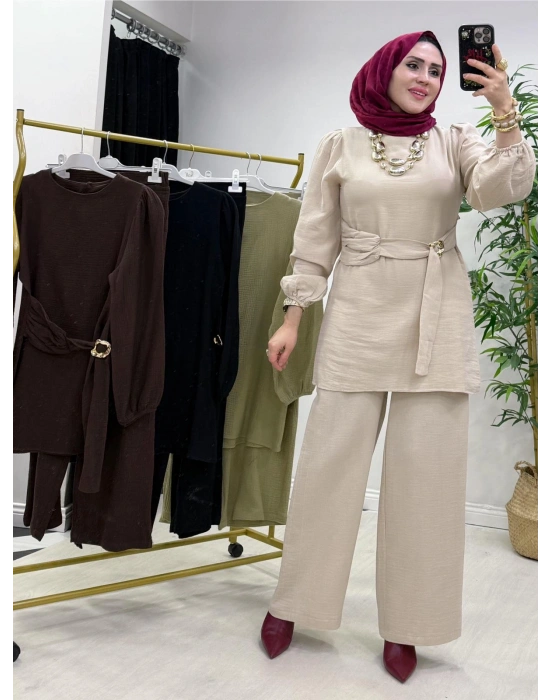 Müslin Kumaş Yazlık Pamuklu Takım Krem