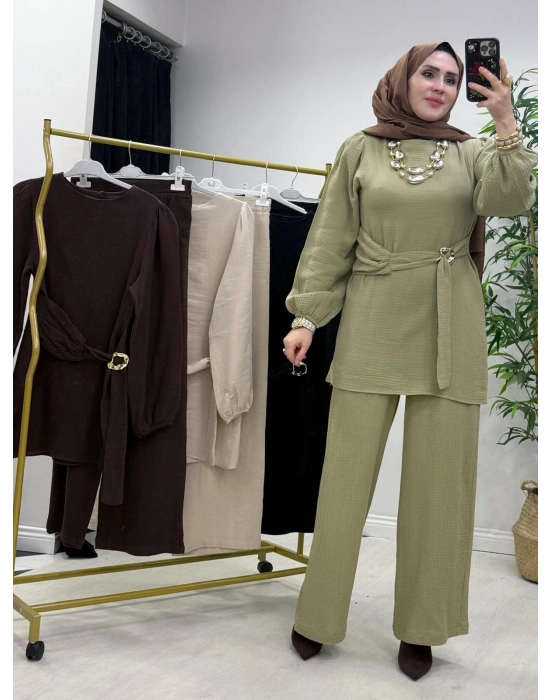 Müslin Kumaş Yazlık Pamuklu Takım Yeşil