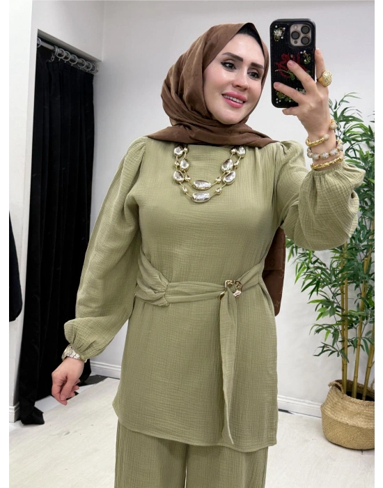 Müslin Kumaş Yazlık Pamuklu Takım Yeşil