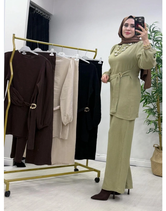 Müslin Kumaş Yazlık Pamuklu Takım Yeşil