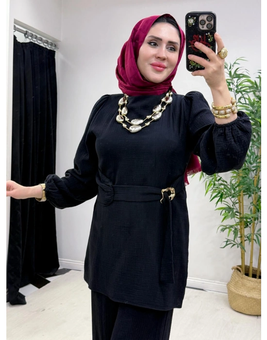 Müslin Kumaş Yazlık Pamuklu Takım Siyah