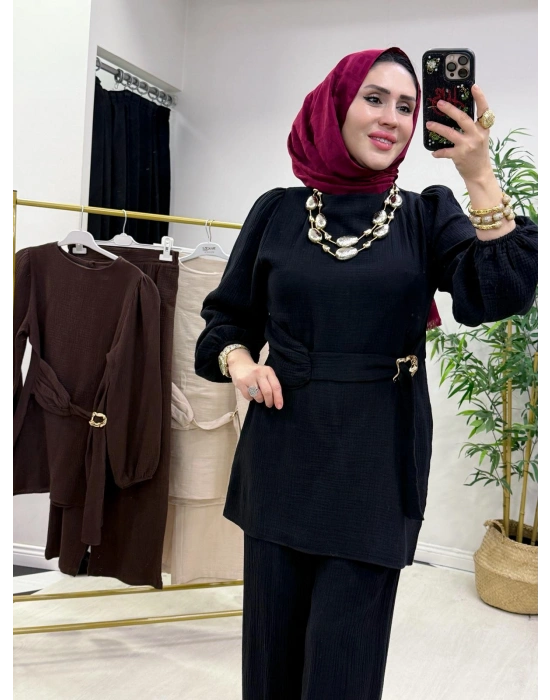 Müslin Kumaş Yazlık Pamuklu Takım Siyah