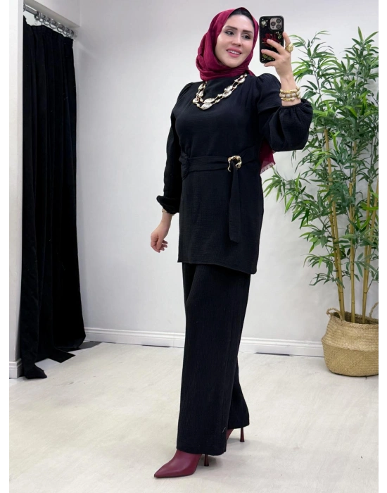 Müslin Kumaş Yazlık Pamuklu Takım Siyah