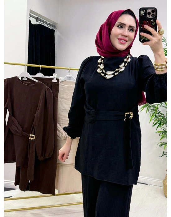 Müslin Kumaş Yazlık Pamuklu Takım Siyah