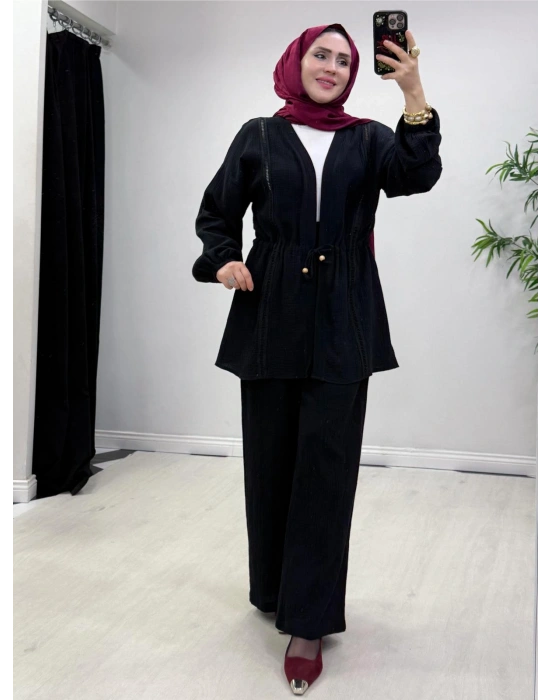 Yeni Sezon Müslin Kumaş Yazlık Takım Siyah