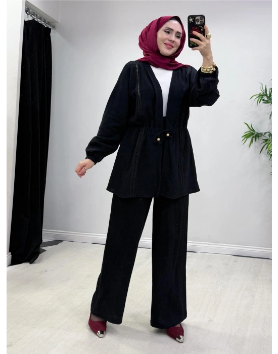 Yeni Sezon Müslin Kumaş Yazlık Takım Siyah