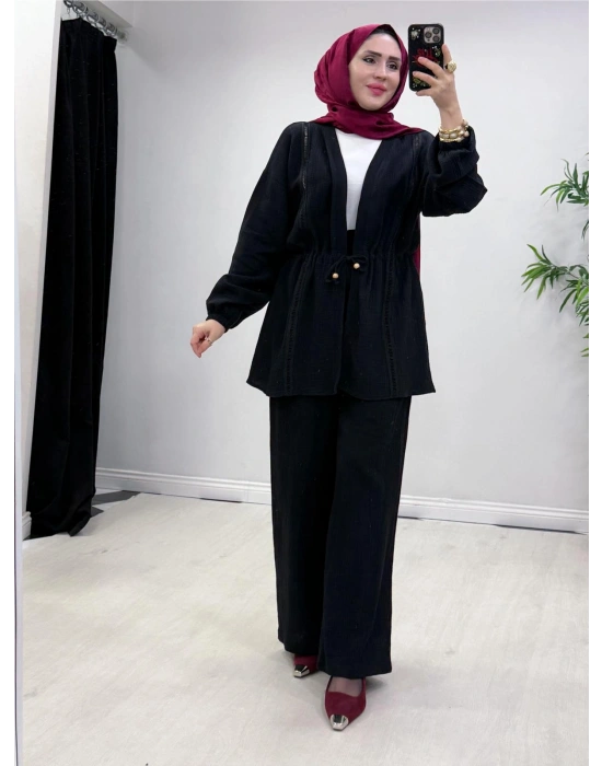 Yeni Sezon Müslin Kumaş Yazlık Takım Siyah