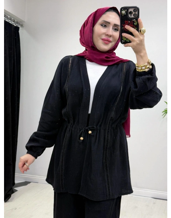 Yeni Sezon Müslin Kumaş Yazlık Takım Siyah