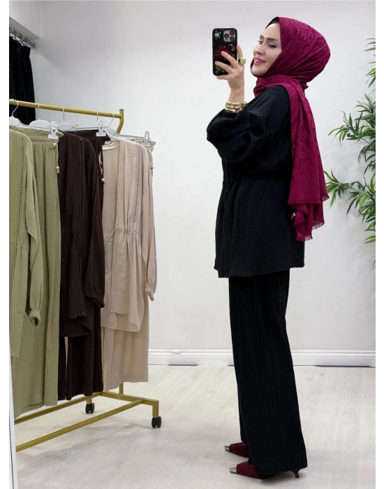 Yeni Sezon Müslin Kumaş Yazlık Takım Siyah