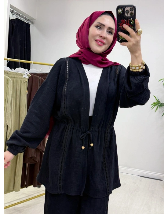 Yeni Sezon Müslin Kumaş Yazlık Takım Siyah