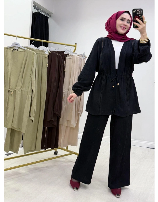 Yeni Sezon Müslin Kumaş Yazlık Takım Siyah