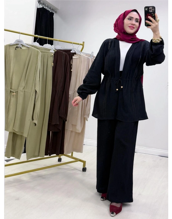 Yeni Sezon Müslin Kumaş Yazlık Takım Siyah