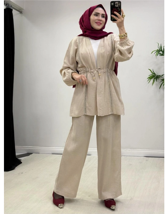 Yeni Sezon Müslin Kumaş Yazlık Takım Krem