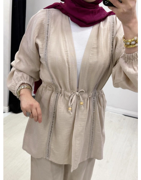 Yeni Sezon Müslin Kumaş Yazlık Takım Krem