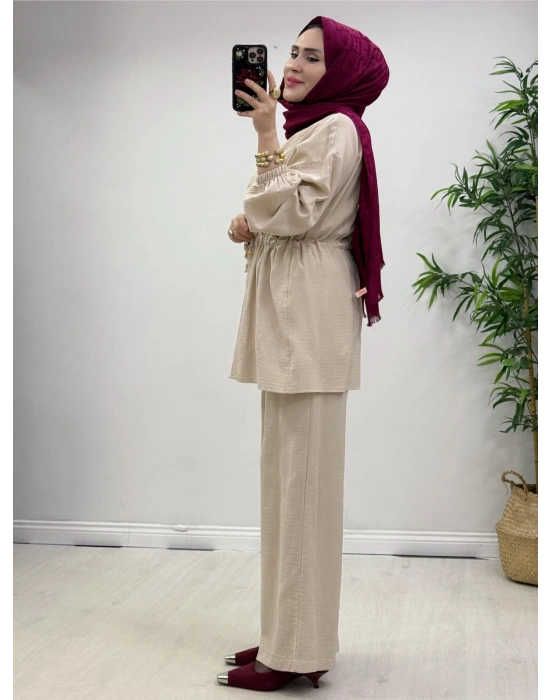 Yeni Sezon Müslin Kumaş Yazlık Takım Krem