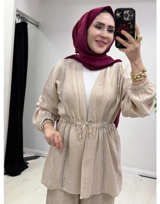 Yeni Sezon Müslin Kumaş Yazlık Takım Krem