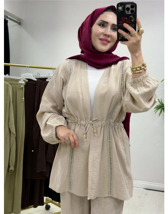 Yeni Sezon Müslin Kumaş Yazlık Takım Krem