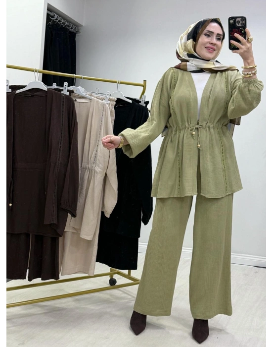 Yeni Sezon Müslin Kumaş Yazlık Takım Yeşil