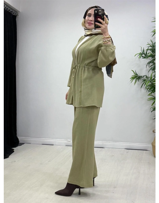 Yeni Sezon Müslin Kumaş Yazlık Takım Yeşil