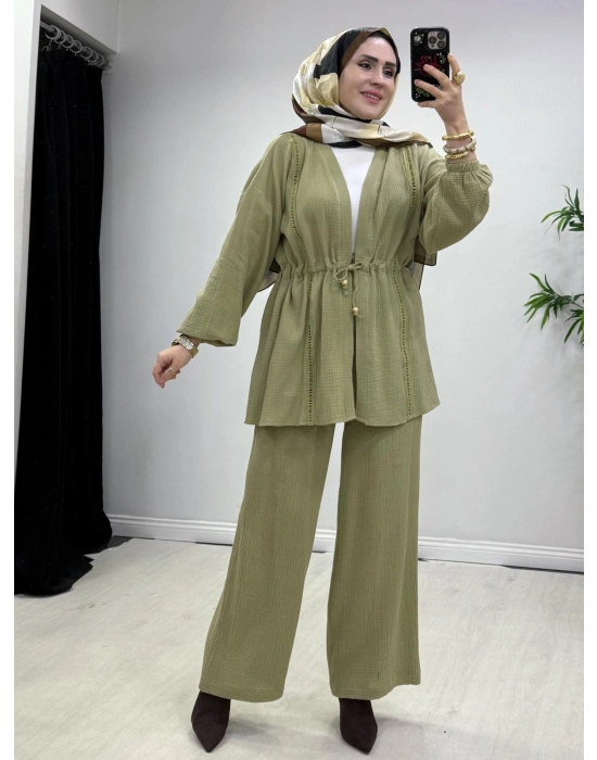 Yeni Sezon Müslin Kumaş Yazlık Takım Yeşil