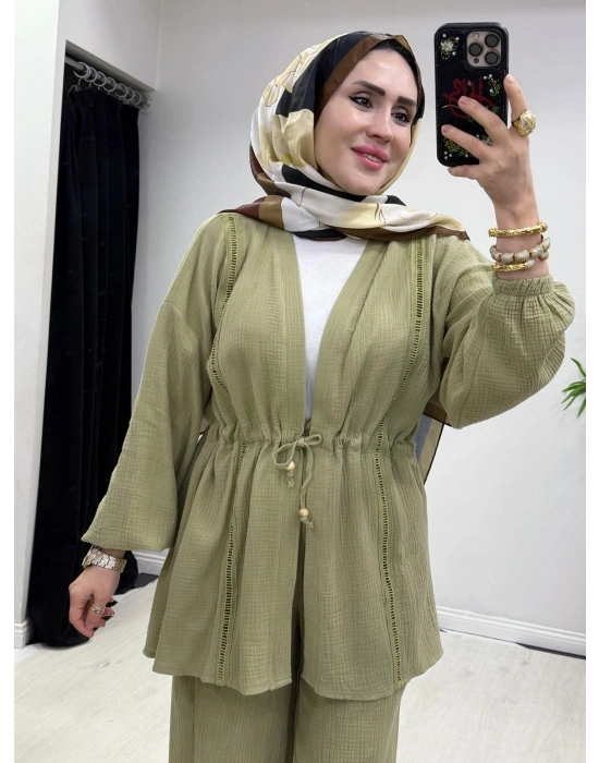 Yeni Sezon Müslin Kumaş Yazlık Takım Yeşil