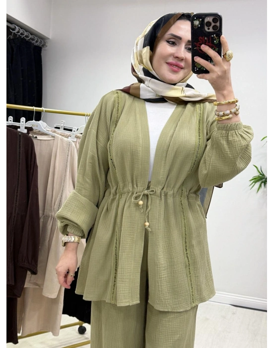 Yeni Sezon Müslin Kumaş Yazlık Takım Yeşil