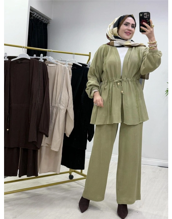 Yeni Sezon Müslin Kumaş Yazlık Takım Yeşil