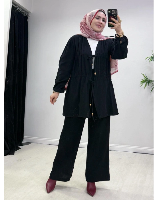 Yeni Sezon Müslin Kumaş Yazlık Takım Siyah