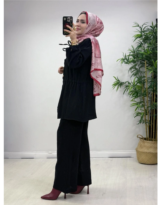 Yeni Sezon Müslin Kumaş Yazlık Takım Siyah