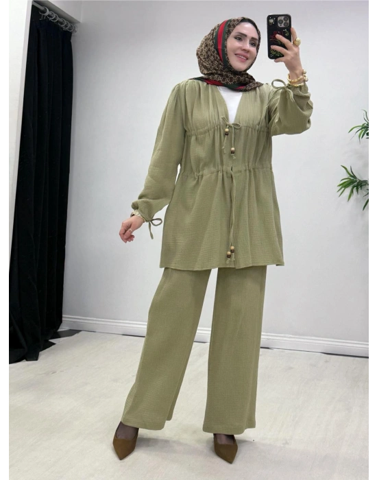 Yeni Sezon Müslin Kumaş Yazlık Takım Yeşil