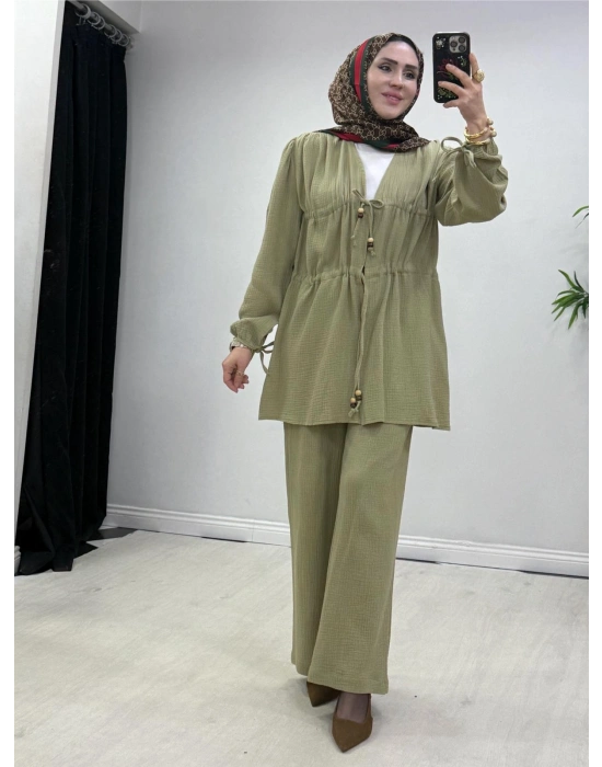Yeni Sezon Müslin Kumaş Yazlık Takım Yeşil