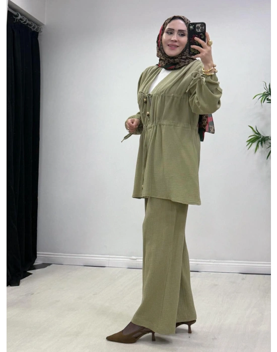 Yeni Sezon Müslin Kumaş Yazlık Takım Yeşil
