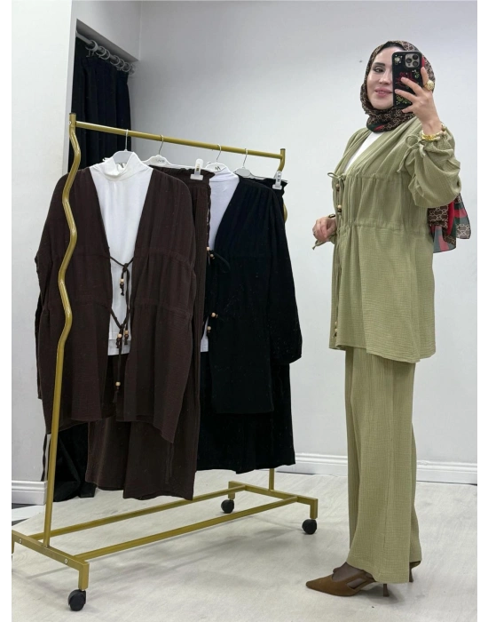 Yeni Sezon Müslin Kumaş Yazlık Takım Yeşil