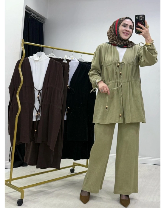 Yeni Sezon Müslin Kumaş Yazlık Takım Yeşil