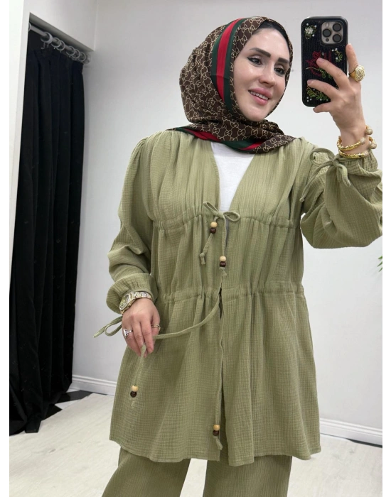 Yeni Sezon Müslin Kumaş Yazlık Takım Yeşil