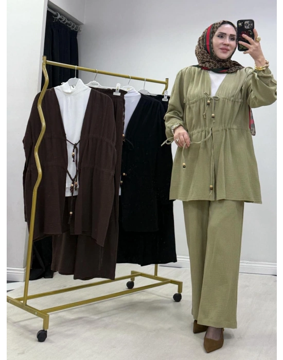 Yeni Sezon Müslin Kumaş Yazlık Takım Yeşil