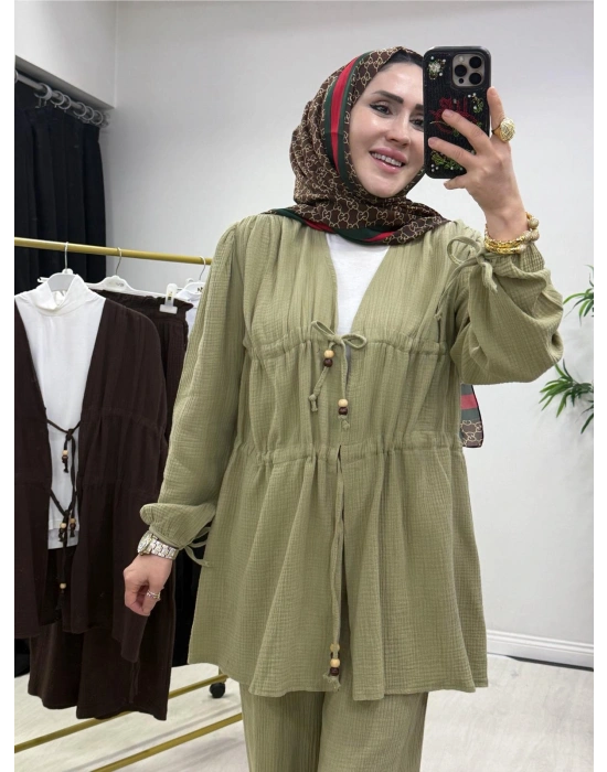 Yeni Sezon Müslin Kumaş Yazlık Takım Yeşil