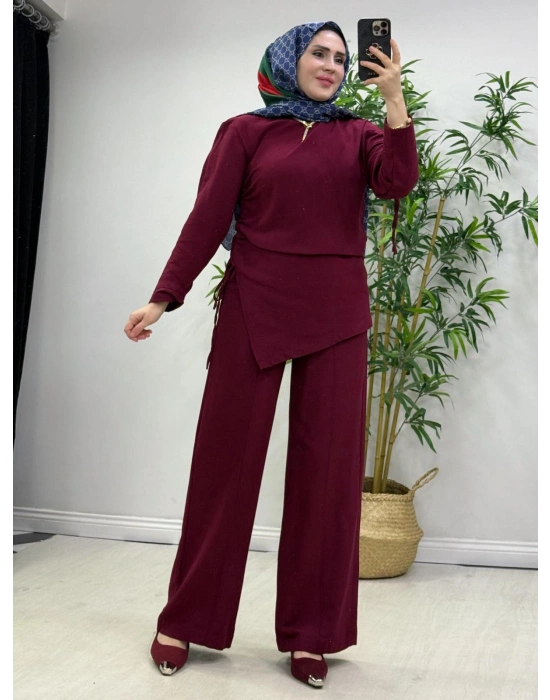 Yeni Sezon Tasarım Model Ham Keten Pamuklu Takım Bordo