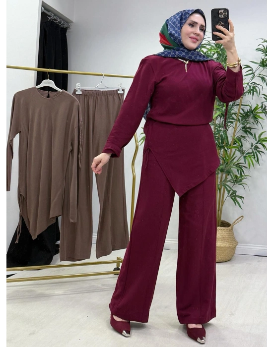 Yeni Sezon Tasarım Model Ham Keten Pamuklu Takım Bordo