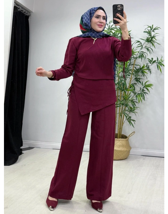 Yeni Sezon Tasarım Model Ham Keten Pamuklu Takım Bordo