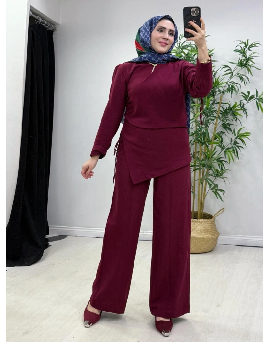 Yeni Sezon Tasarım Model Ham Keten Pamuklu Takım Bordo