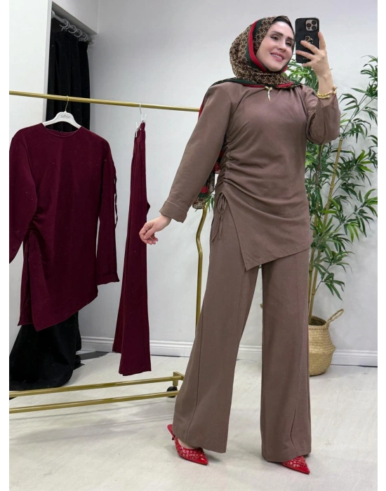 Yeni Sezon Tasarım Model Ham Keten Pamuklu Takım Kahverengi