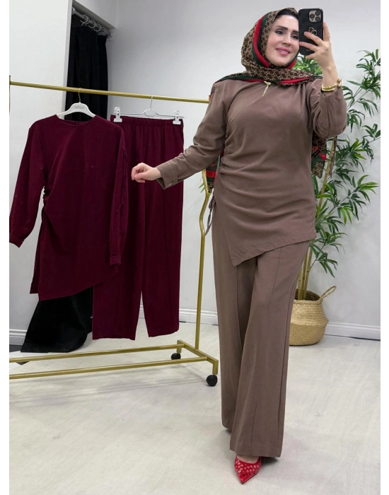 Yeni Sezon Tasarım Model Ham Keten Pamuklu Takım Kahverengi