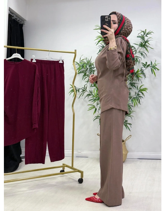 Yeni Sezon Tasarım Model Ham Keten Pamuklu Takım Kahverengi