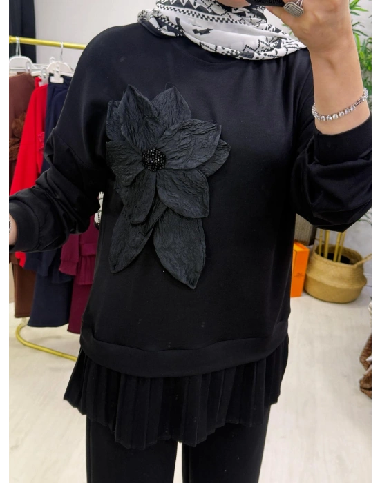 Gül Broş Detaylı Oysho Kumaş Takım Siyah
