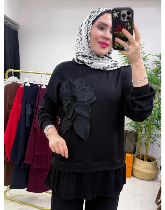 Gül Broş Detaylı Oysho Kumaş Takım Siyah