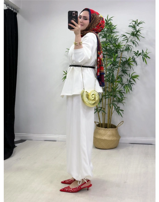 Ceketli Şalvar Takım Kemer Hediyeli Beyaz