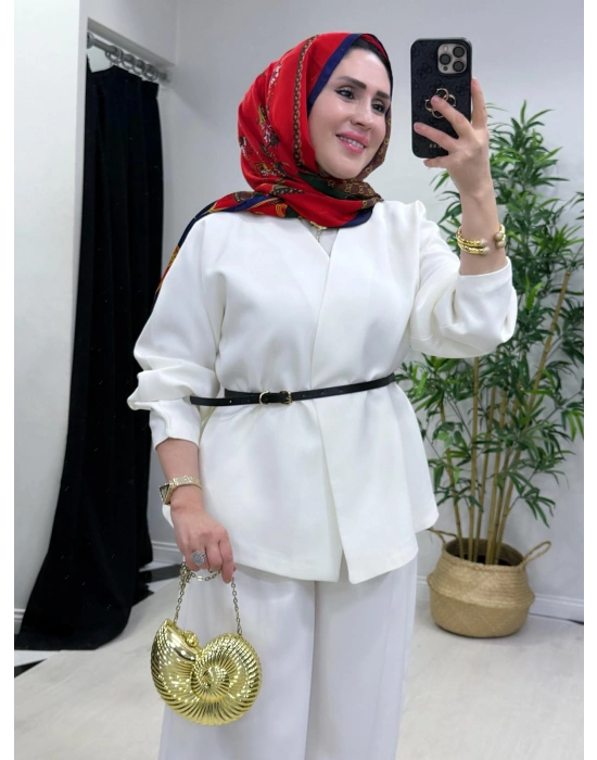 Ceketli Şalvar Takım Kemer Hediyeli Beyaz