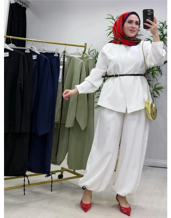 Ceketli Şalvar Takım Kemer Hediyeli Beyaz