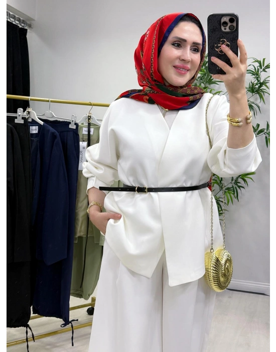 Ceketli Şalvar Takım Kemer Hediyeli Beyaz